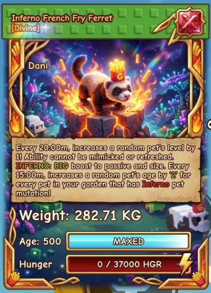282.71KG INFERNO GIGANTIC FRENCH FRIES FERRET I MAX 500 AGE l READY TO USE - 15 SEC MAX CD - NO TOY LIMITED STOCK — Account account