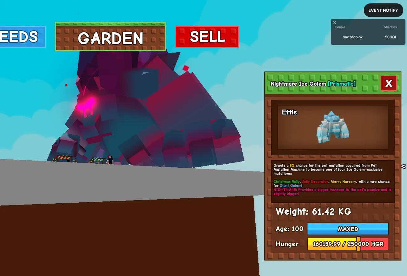 HUGE 60 - 61 KG ICE GOLEM // NIGHTMARE MUTATION // MAX AGE LEVEL 100 SUPER CHEAP SEMI TITANIC ICE GOLEM — Account account
