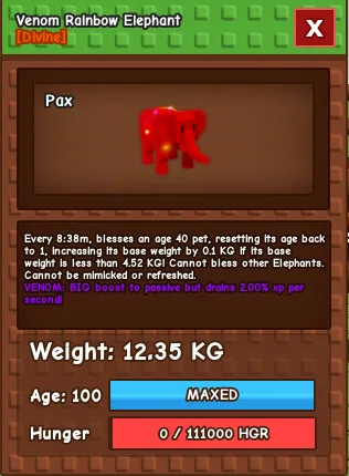 Venom Rainbnow Elephant 12.35KG Age 100 — Account account