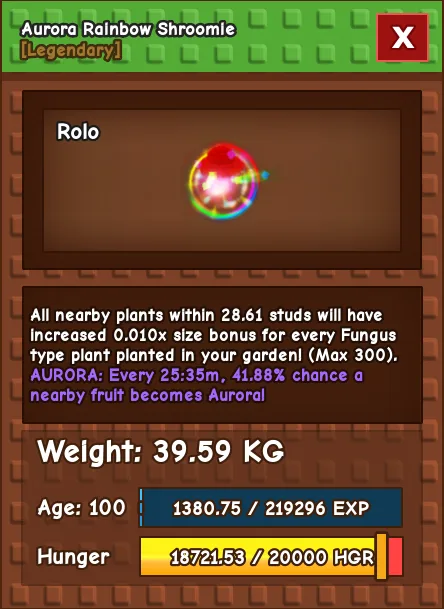 39kg Aurora Rainbow Hatched Shroomie — Account account