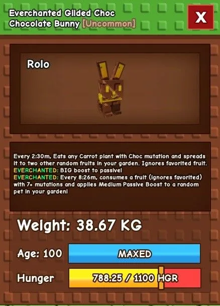 Everchanted Gilded Choc Chocolate Bunny 38.67kg Age 100 - Rolo (EP)