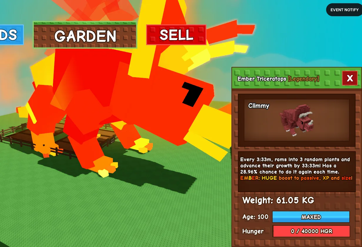 61kg+ Ember Triceratops
