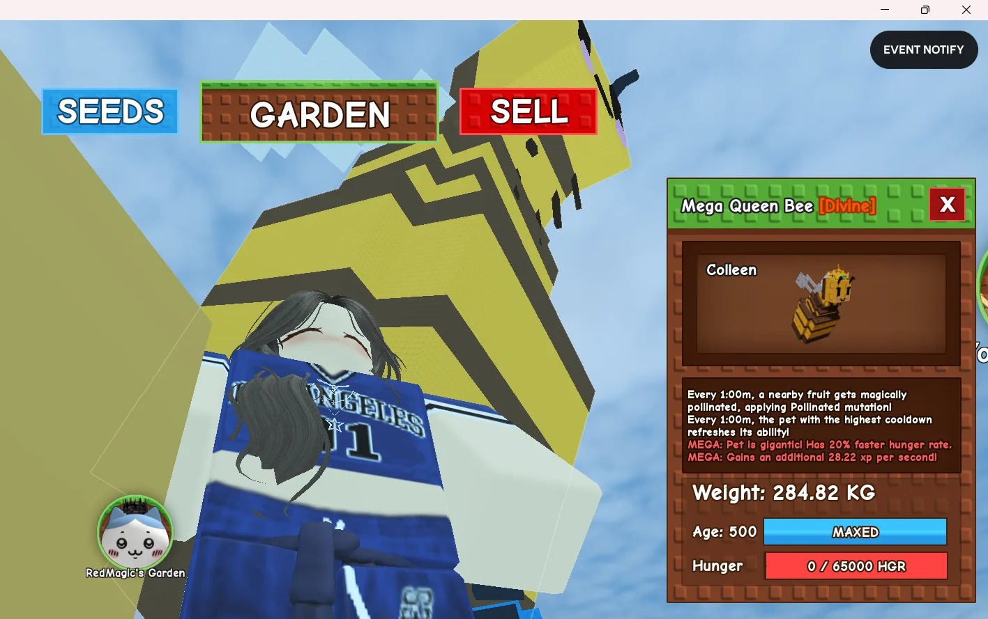 280K+G Mega Queen Bee Divine // super handsome // Age 500 Maxed // Pollinated Fruit + Cooldown Refresh + 28.22 XP/s