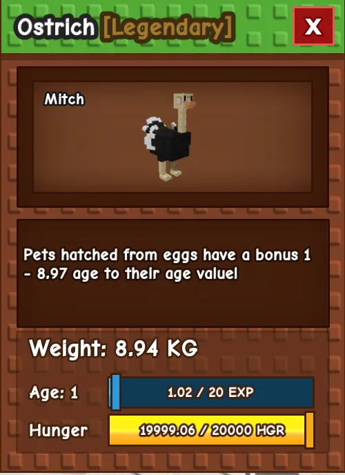 TITANIC OSTRICH AGE 1 8.94KG GAG PET INSTANT DELIVERY — Account account