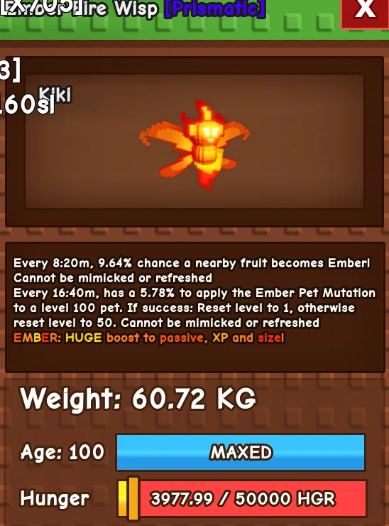 60KG+ EMBER FIRE WISP HUGE BEST MUTATION IN GAME — Account account