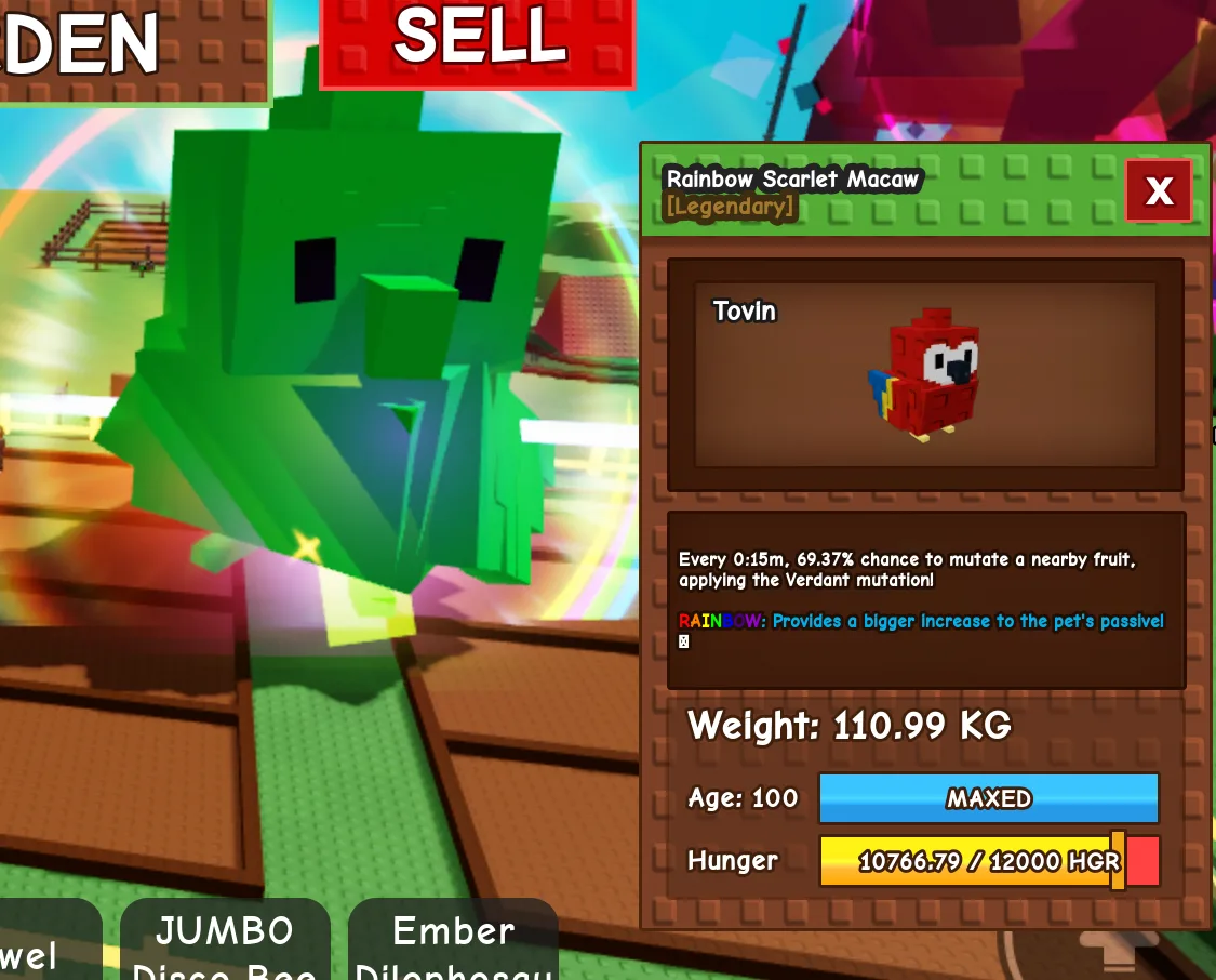 Rainbow Colossal Titanic Huge Scarlet Macaw 110kg+ Age 100 Maxed 15s CD no toy