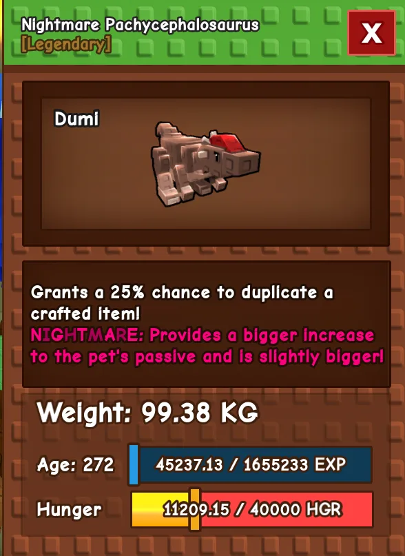 Nightmare Pachycephalosaurus Legendary 99KG