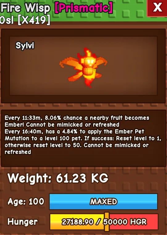 CHEAPEST 61KG+ EMBER FIRE WISP HUGE BEST MUTATION IN GAME — Account account