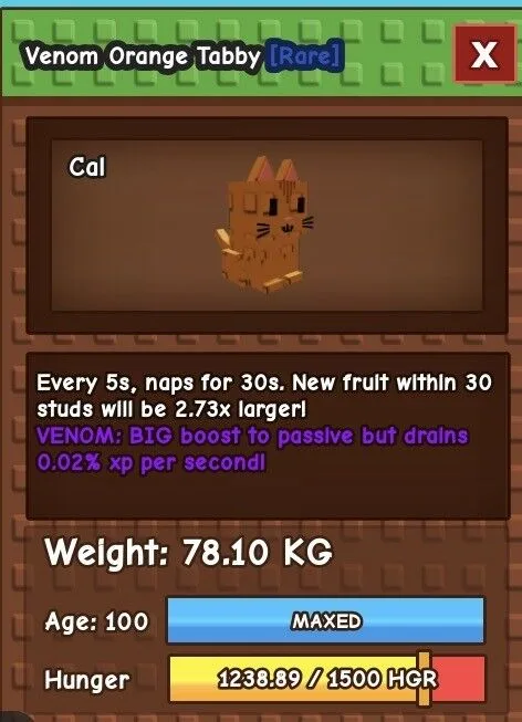 TITANIC VENOM TABBY 5s cd 78.10kg age 100 - instant delivery — Account account