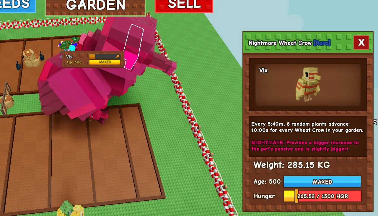 280+KG Nightmare Wheat Crow Rare // super handsome // Age 500 MAXED // plant advance passive // heavy flex pet//not chimera//i run out of tag others