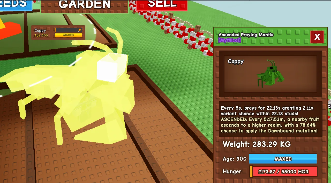 280+kg Ascended Praying Mantis Mythical // super handsome // Age 500 MAXED // 2.11x Variant Chance + Downbound//not snowman//i run out of tag others