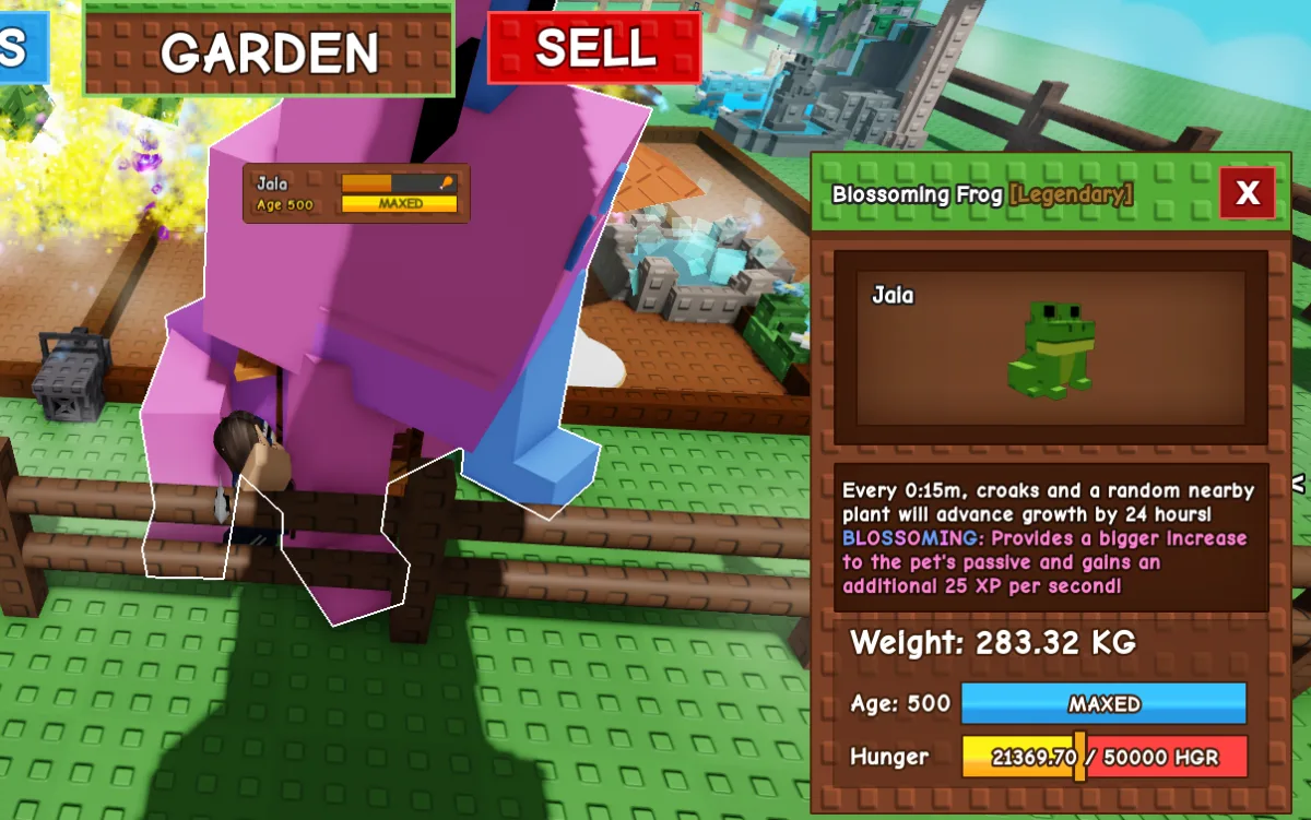 280KG+ Blossoming Frog Legendary // super handsome // Age 500 Maxed // 15m Growth Boost + 25 XP/s//this is not echo frog//i run out of tag others li