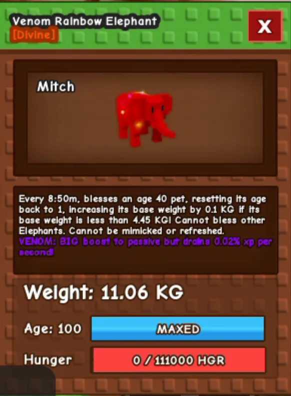 VENOM Rainbow Hatch Elephant 11.06KG AGE 100 — Account account