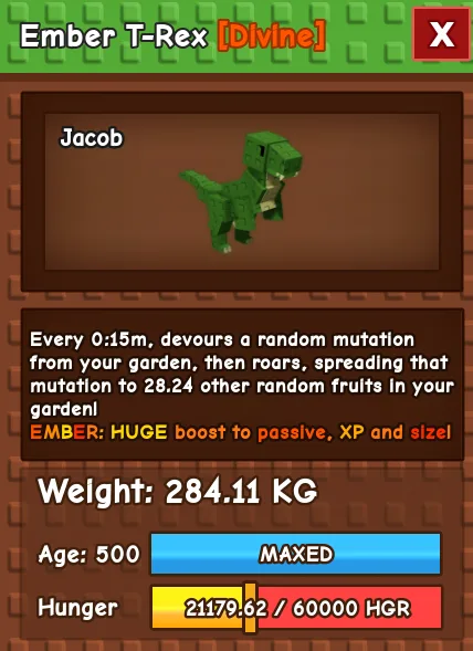 Ember T-Rex 280 KG Age 500 instant delivery titanic trex 280kg huge trex 280 kg ember rex ember trex ember mutation trex ember mutation t-rex