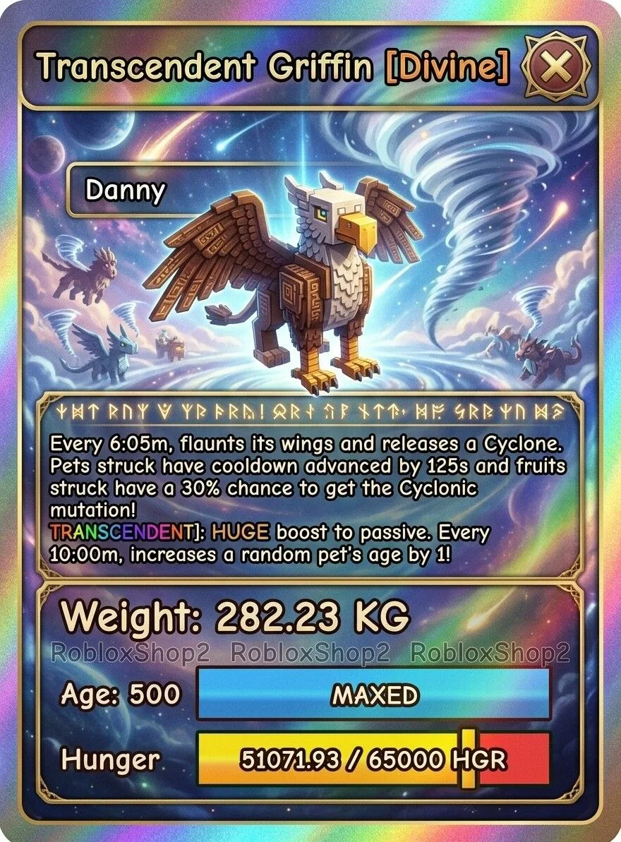 282.23KG TRANSCENDENT GIGANTIC GRIFFIN I MAX 500 AGE l READY TO USE - 6.05 MINS MAX CD - NO TOY LIMITED STOCK