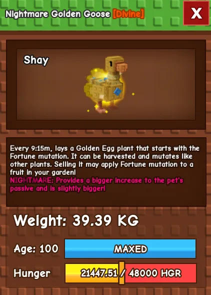CHEAP 39kg Nightmare Golden Goose 9 min passive — Account account