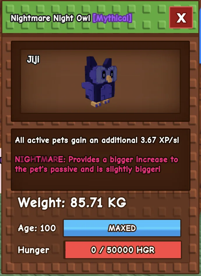 TITAN NIGHT OWL 85 KG ++ NIGHTMARE MAX LEVEL 100 RBL Grow A Garden