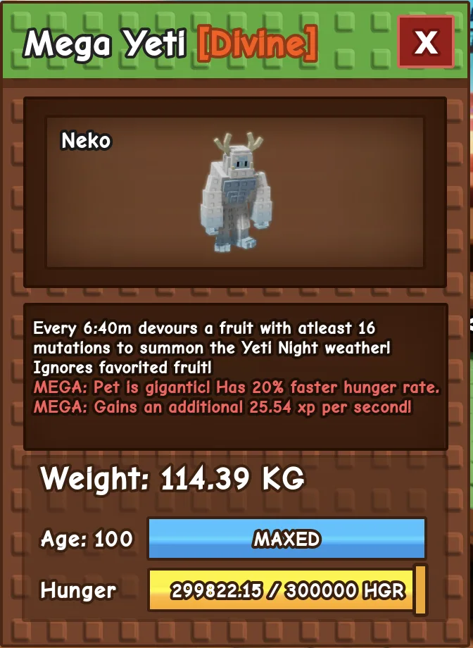 RARE! 114.39kg Mega Yeti, largest yeti in the game! 1/1 pet (Instant Delivery) — Account account