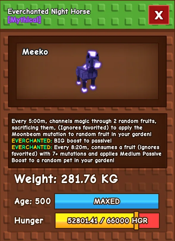 HUGE NIGHT HORSE NM / VENOM / EVER 280KG+ AGE 500