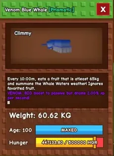 VENOM BLUE WHALE HUGE 60/61KG GROW A GARDEN — Account account