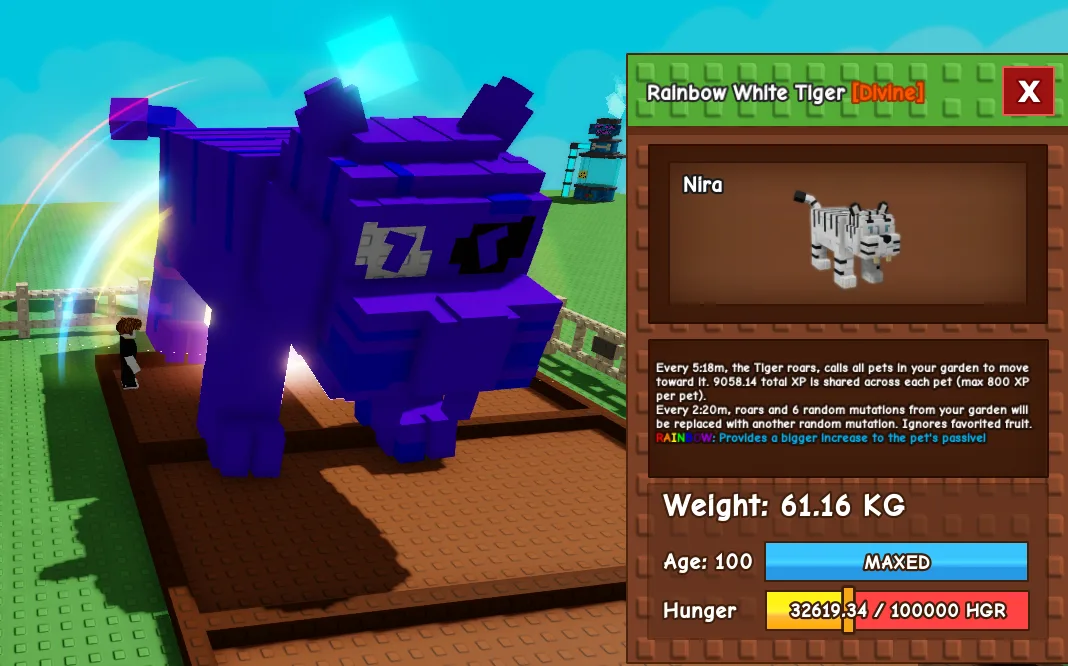Titanic Huge White Tiger 61Kg+ Age 100 Rainbow Mutation DLC PET