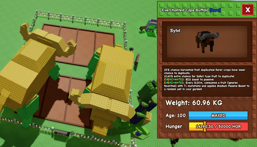 60KG+ Bundle: 2xEverchanted Cape Buffalo // More 40 fruit when collecting // Super Handsome and Handsome // The best pet for Magpie Method