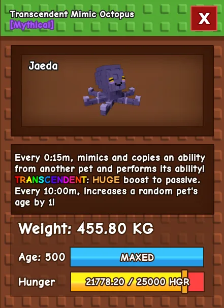 Colossal Transcendent Mimic - 455.80kg (Max age) 15s CD — Account account