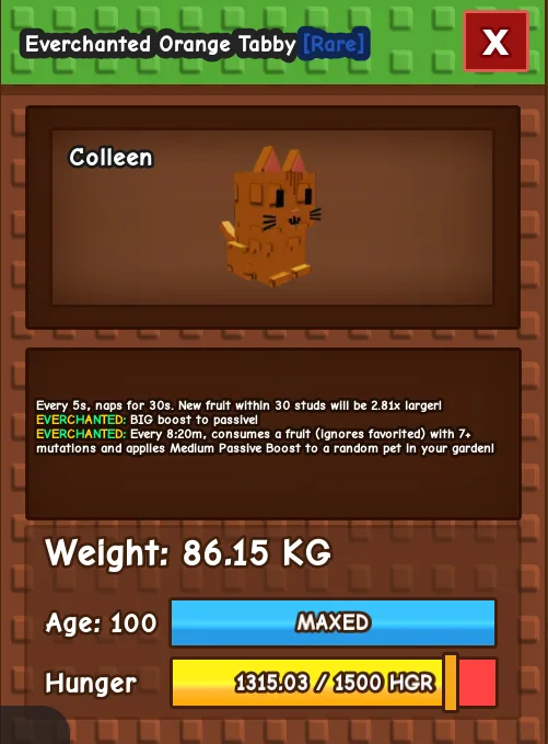 EVERENCHANTED TITANIC ORANGE TABBY 86.15KG AGE 100 — Account account