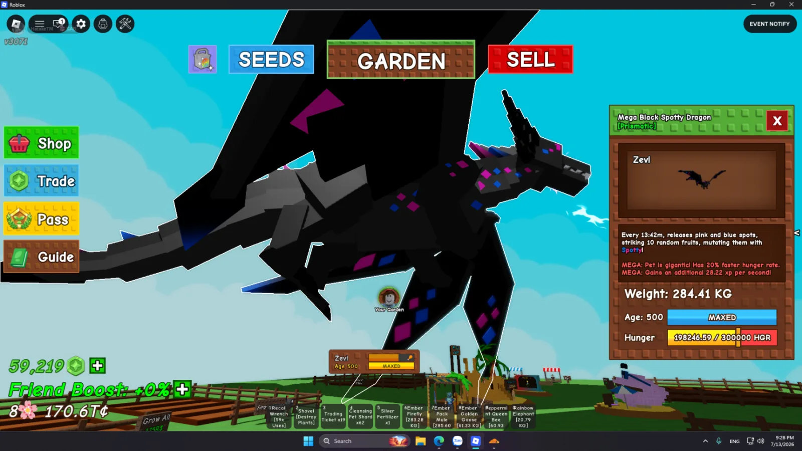 284.41kg Mega Black Spotty Dragon