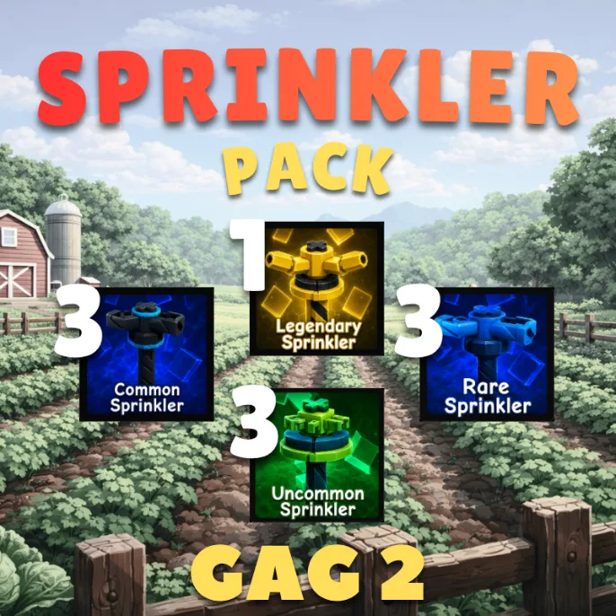 SPRINKLER PACK - 1 LEGENDARY, 3 RARE, 3 UNCOMMON, 3 COMMON SPRINKLER - GROW A GARDEN 2 — Account account