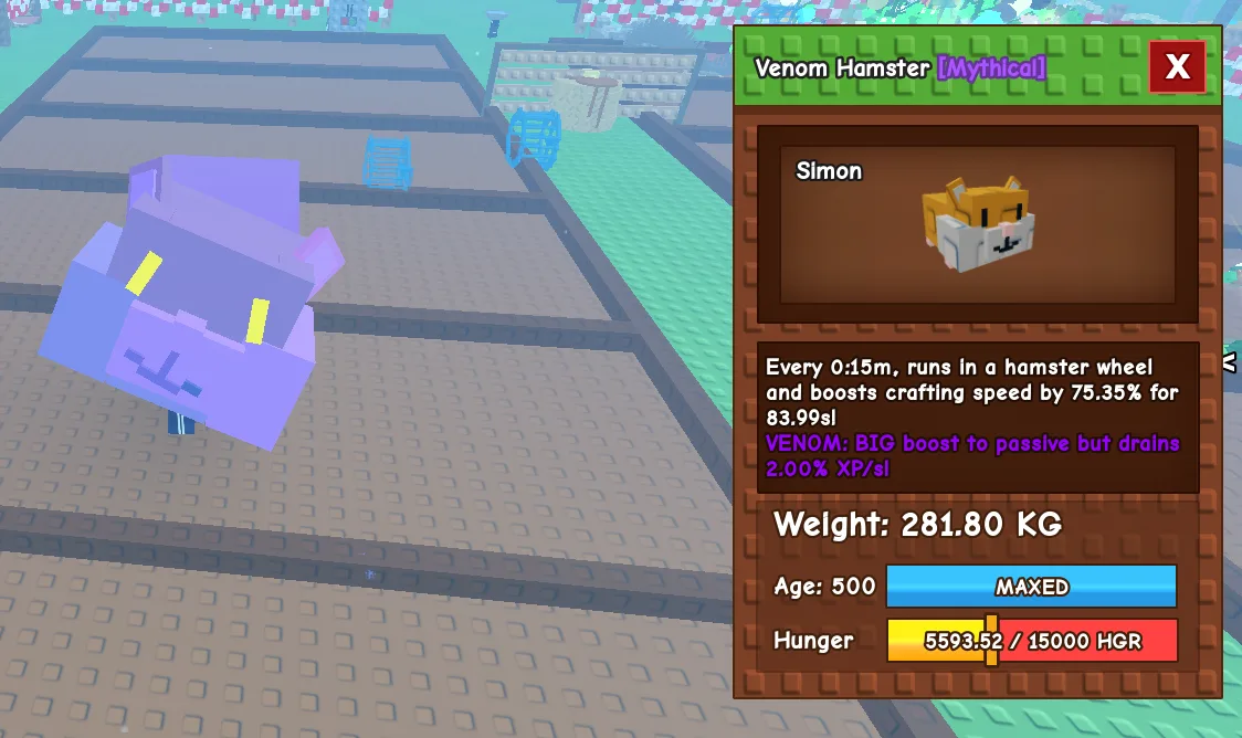 280KG+ Venom Hamster Mythical // super handsome // Age 500 MAXED // 75.35 Craft Speed Boost // Heavy Flex//not phoenix