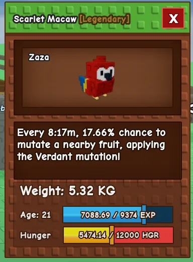 Scarlet Macaw ( 5,23 Kg. Age 21 )