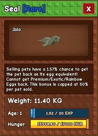 Colossal Seal (11.4kg base, Maximum possible base kg) age 1