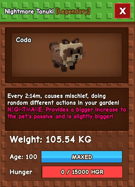 Godly/Titanic Tanuki 105kg age100 Rare KG / Collectors Pet Cute Pet — Account account