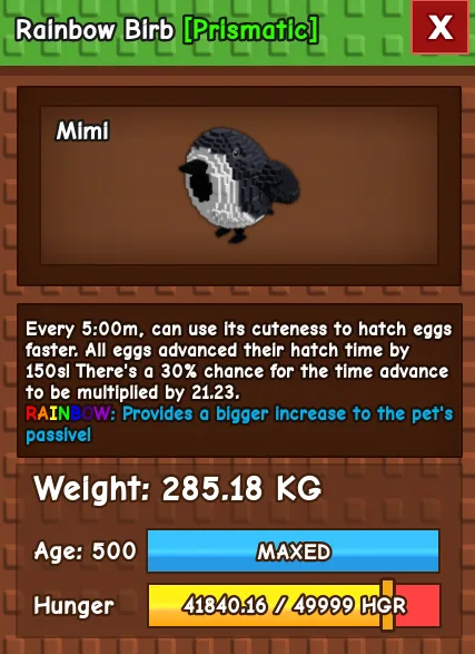 AGE 500 278KG+ RAINBOW BIRB
