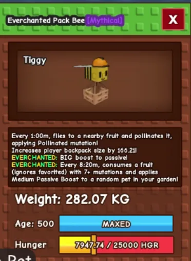 280kg+ Everchanted Pack Bee super handsome // Mythical // age 500 maxed // pollinate boost//this is not peryton//i run out of tag others limitation