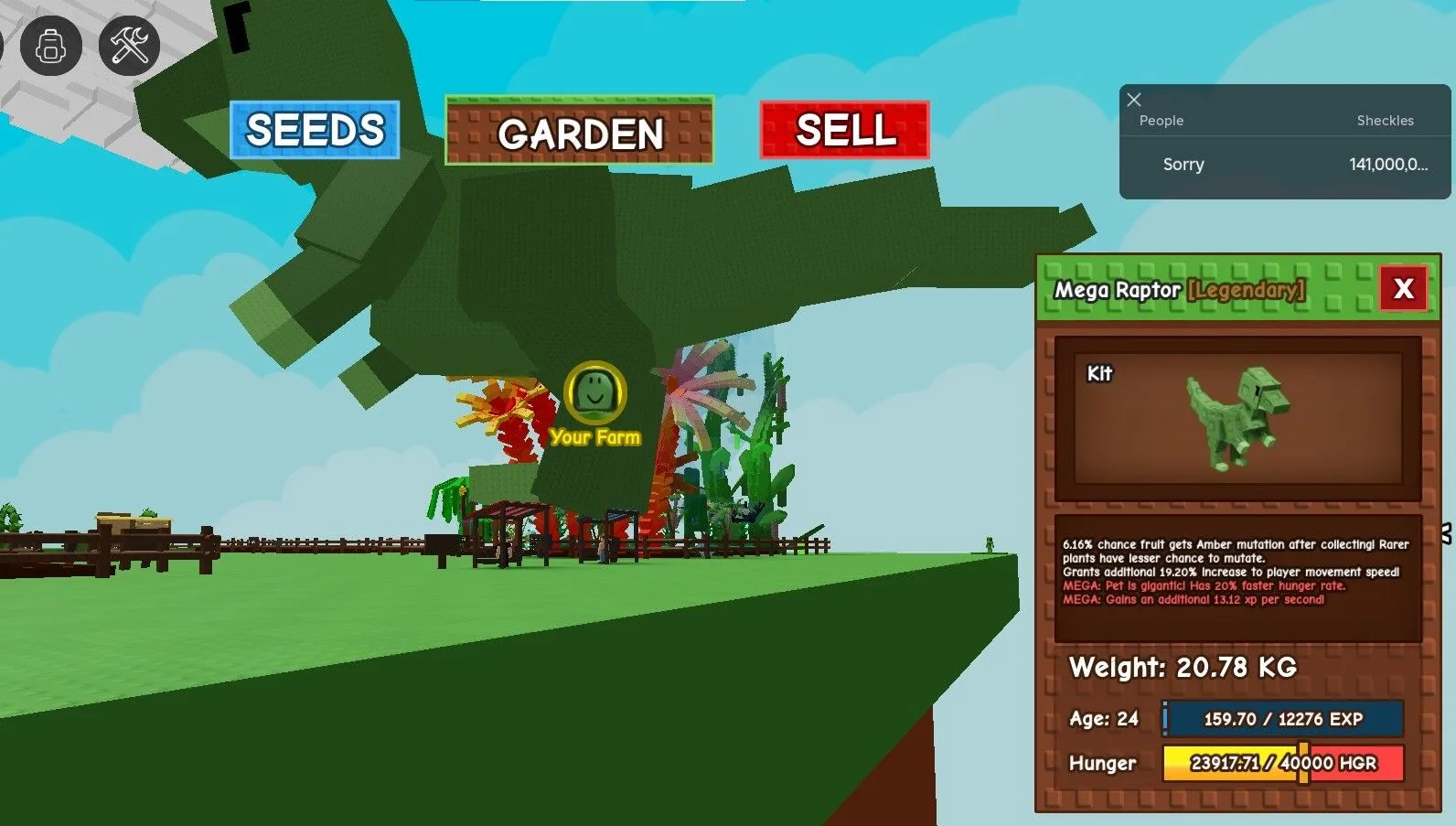 MEGA AND HUGE/GIANT/TITAN/TITANC RAPTOR 64.61 KG WHEN MAX AGE WITH MEGA MUTATION - GROW A GARDEN ROBLOX - CHEAP AND FAST DELIVERY — Account account