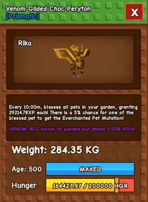 1x VENOM GILDED CHOC PERYTON 280-285 KG AGE 500 - FAST DELIVERY