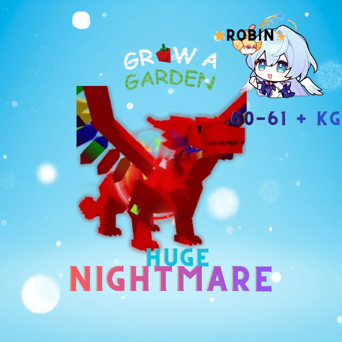 Huge Nightmare Rainbow Hatch Frost Dragon - 61+ KG - 4x Garden Visual - Grow a Garden — Account account