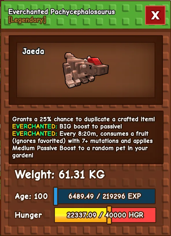 Everchanted Pachycephalosaurus Legendary 61KG 100 AGE