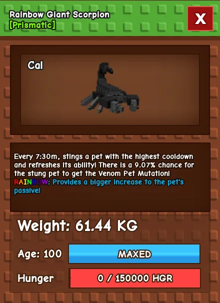 Giant Scorpion 61.44KG Rainbow Mutation FAST DELIVERY — Account account