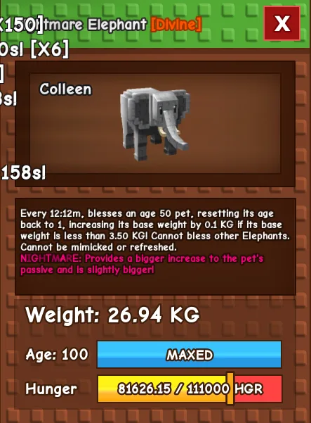 Nightmare Elephant 26kg Max Level Max Passive — Account account