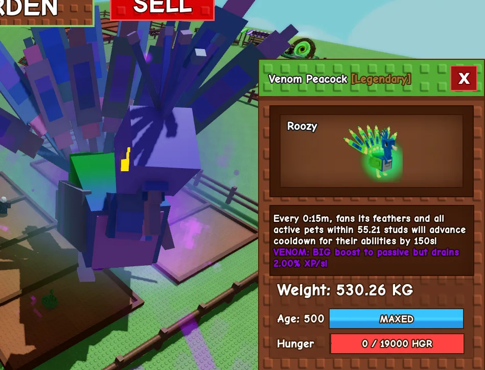1x VENOM PEACOCK 530KG RARE ULTRA HIGH BASE PEACOCK 11.44 KG BASE