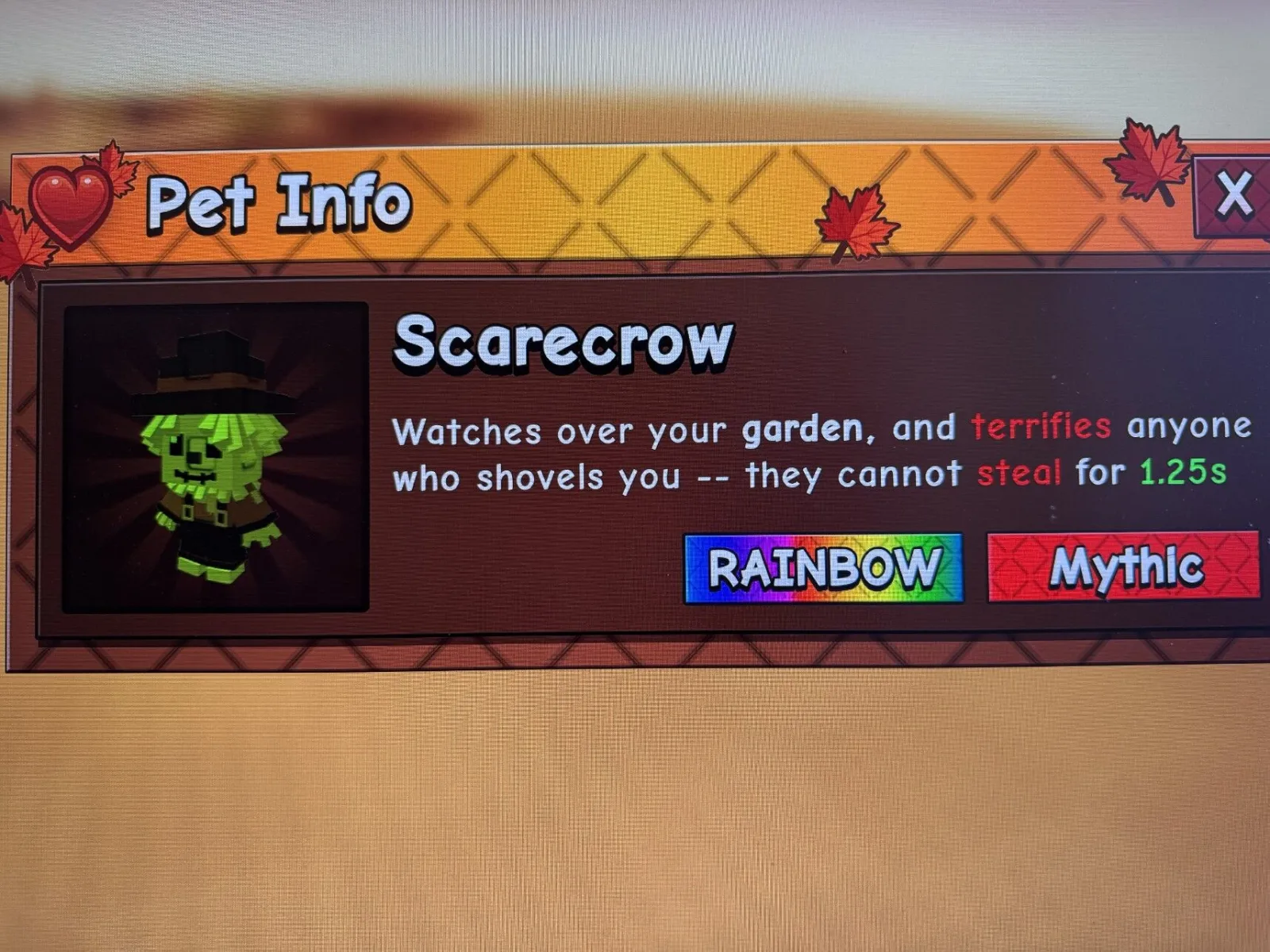 New New Scarecrow Rainbow pet from New egg instand Delivery! Makes that Players cant Steal for a time! Legit Seller! (Mythic)