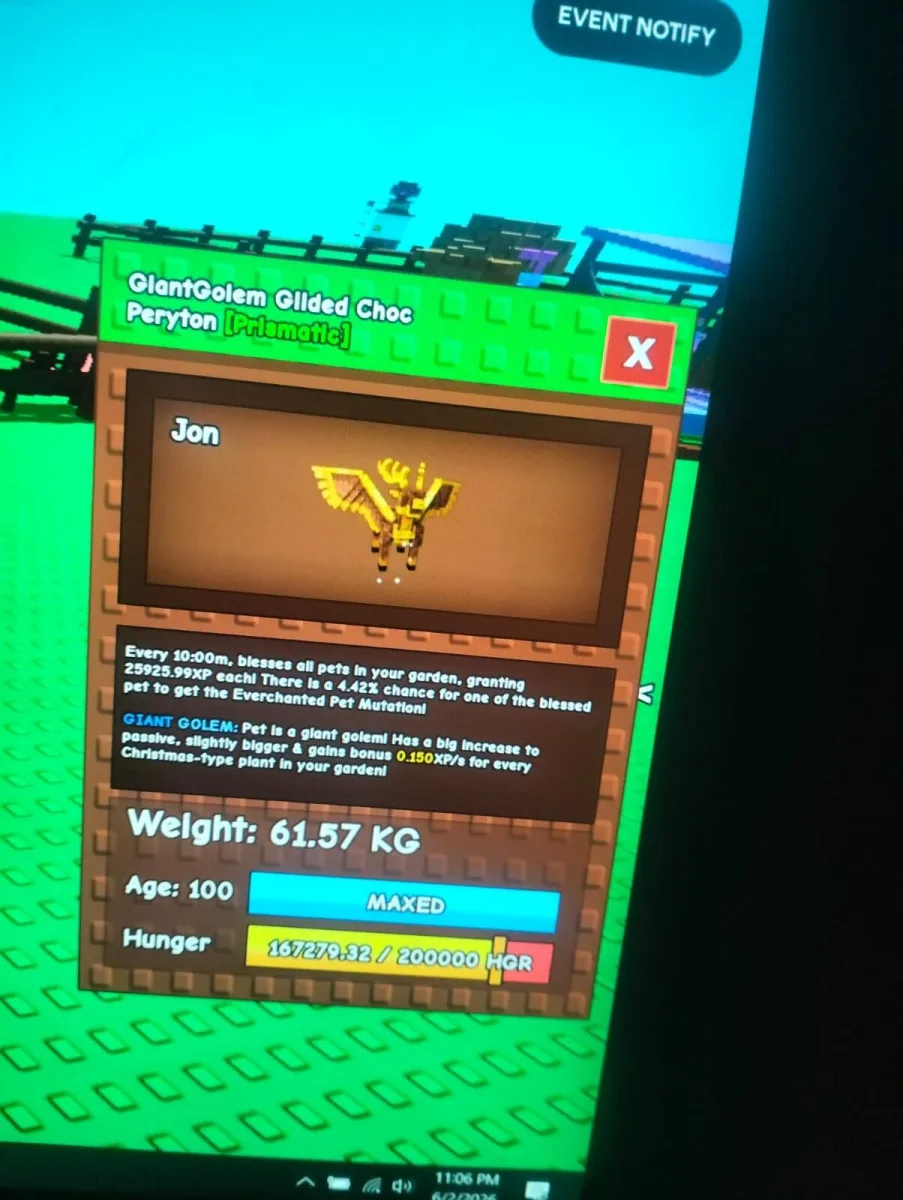GiantGolem Gilded Choc Peryton Prismatic Age: 100 (Maxed) 61.57 KG INSTANT DELIVERY — Account account