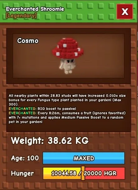 Huge Everchanted Shroomie 38kg+ Max Level — Account account