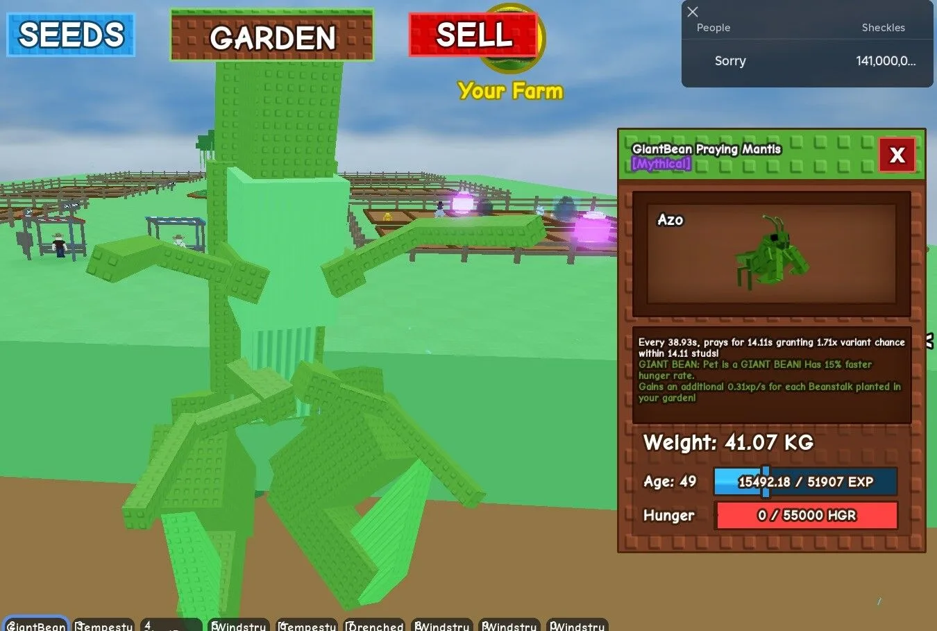 HUGE/GIANT/TITAN PRAYING MANTIST 77 KG WHEN MAX GIANT BEAN - GROW A GARDEN ROBLOX - CHEAP AND FAST DELIVERY — Account account