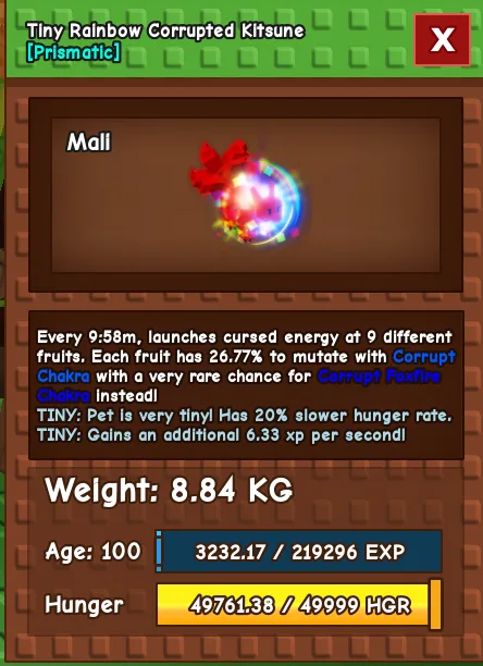 8.8kg Tiny Rainbow Hatched Corrupted Kitsune — Account account