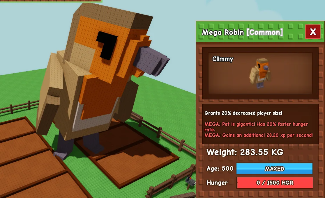 283.55kg Mega Robin DECREASE PLAYER SIZE to SUPER TINY