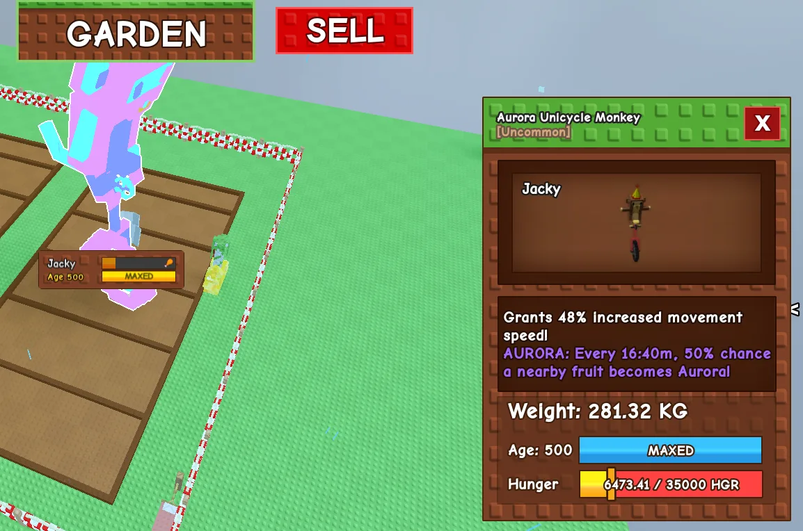 280+KG Aurora Unicycle Monkey Uncommon // super handsome // Age 500 Maxed // 48 Movement Speed Boost